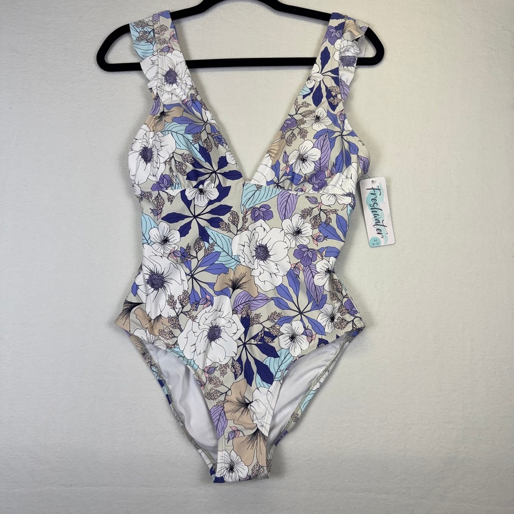 Floral Ruffle V-Neck One Piece Swimsuit WMNS SoftGirl Grandmillenial Cottagecore - Picture 9 of 10